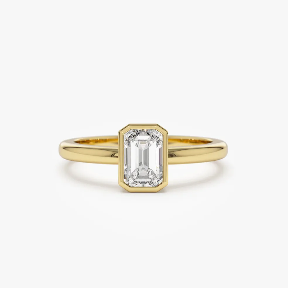 0.75 - 1.50 ctw 14k Bezel Setting Emerald Cut Lab Grown Diamond Engagement Ring - Anna