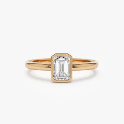 0.75 - 1.50 ctw 14k Bezel Setting Emerald Cut Lab Grown Diamond Engagement Ring - Anna