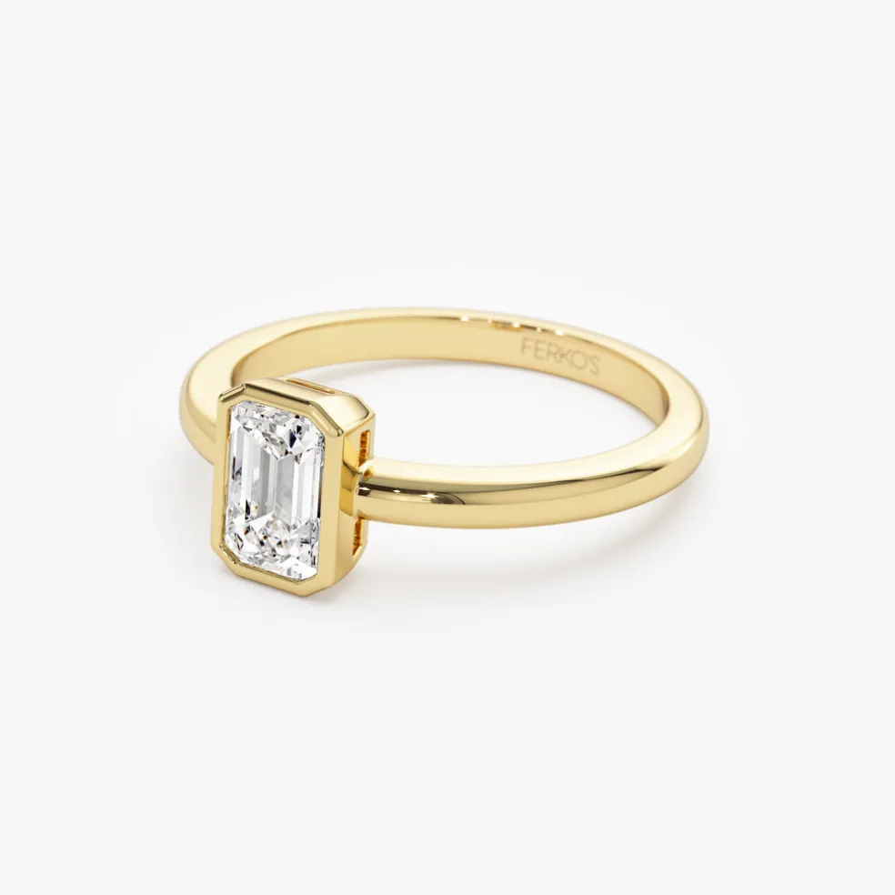 0.75 - 1.50 ctw 14k Bezel Setting Emerald Cut Lab Grown Diamond Engagement Ring - Anna