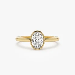 0.75 - 1.50 ctw 14k Bezel Setting Oval Shaped Lab Grown Diamond Engagement Ring - Cora