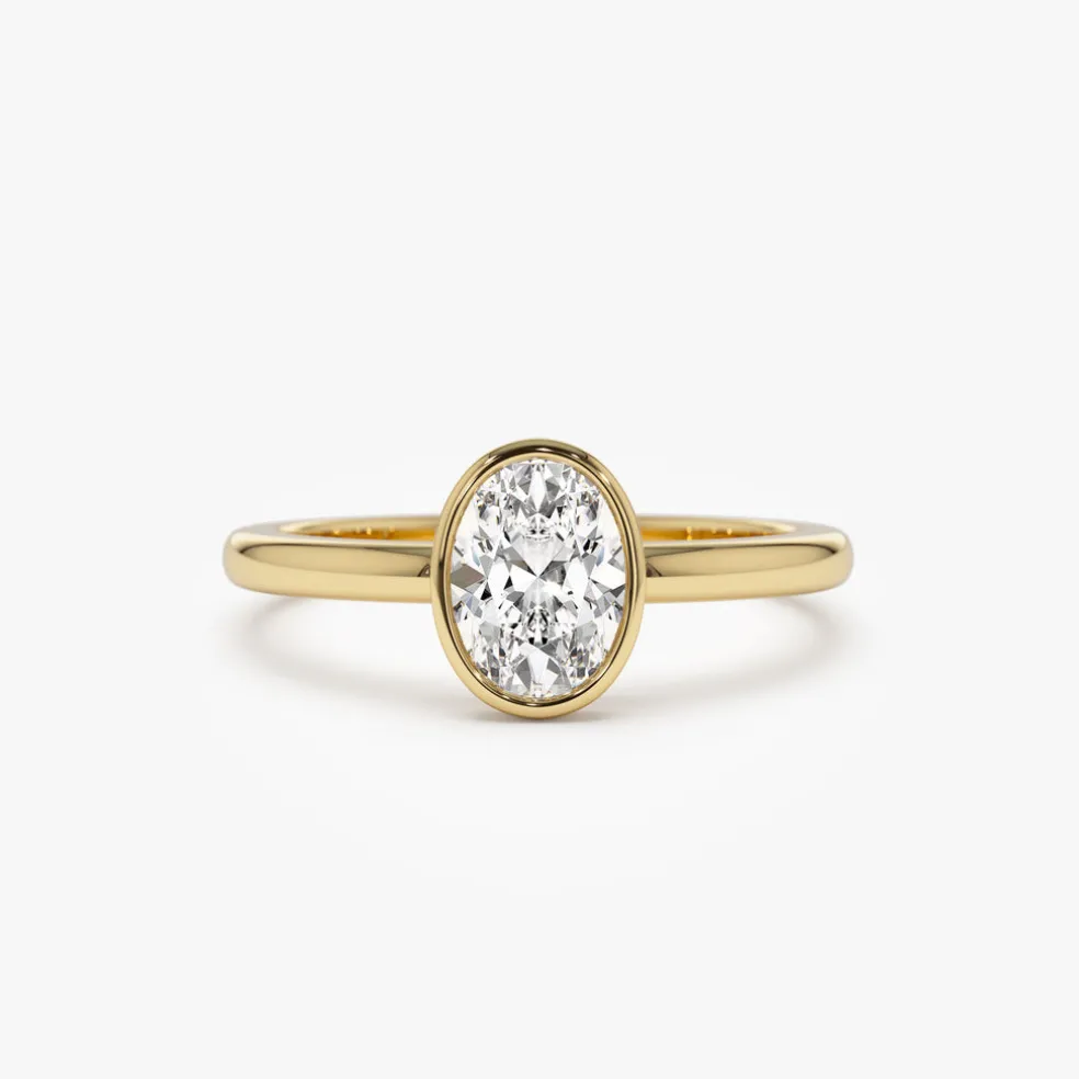 0.75 - 1.50 ctw 14k Bezel Setting Oval Shaped Lab Grown Diamond Engagement Ring - Cora