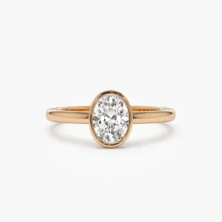 0.75 - 1.50 ctw 14k Bezel Setting Oval Shaped Lab Grown Diamond Engagement Ring - Cora