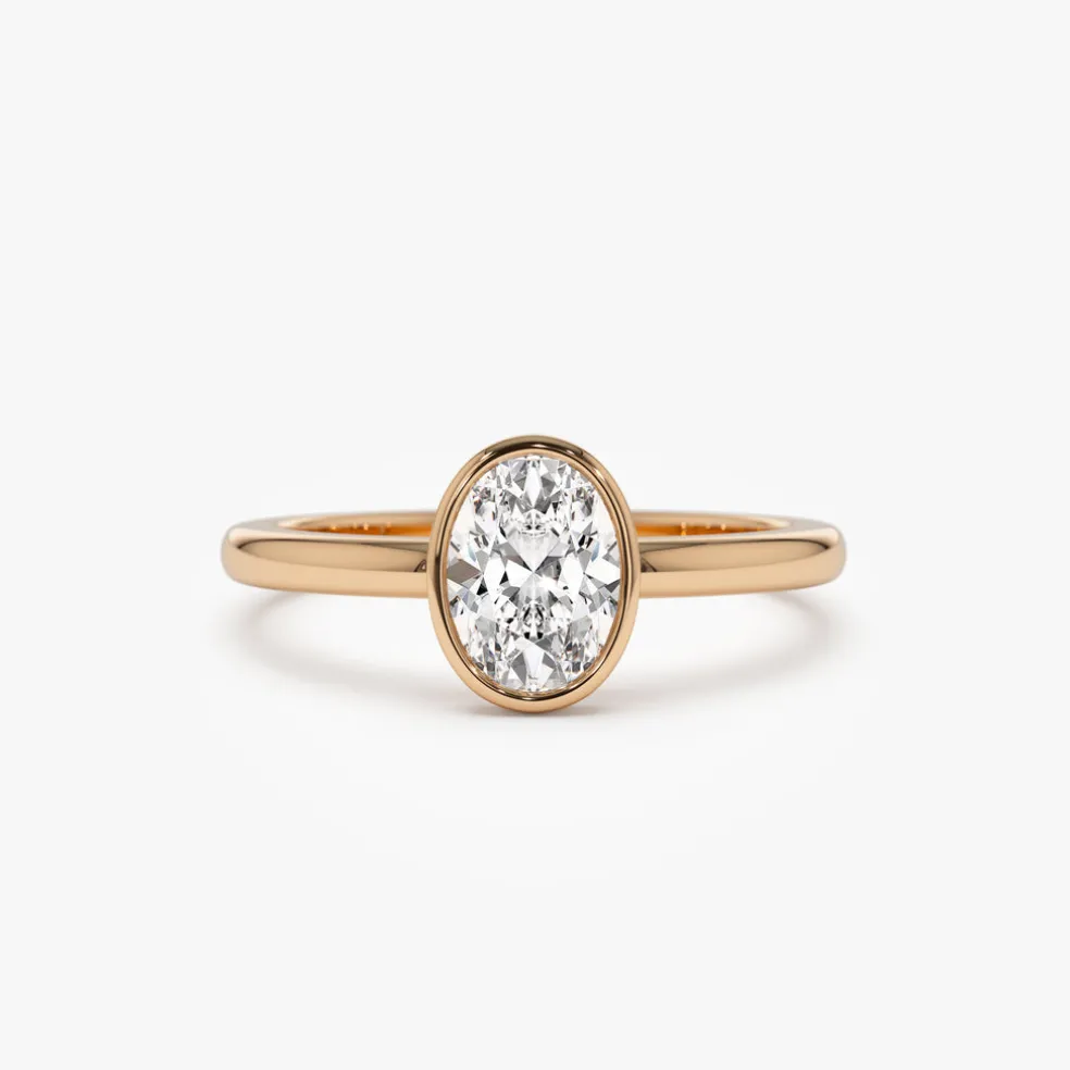 0.75 - 1.50 ctw 14k Bezel Setting Oval Shaped Lab Grown Diamond Engagement Ring - Cora