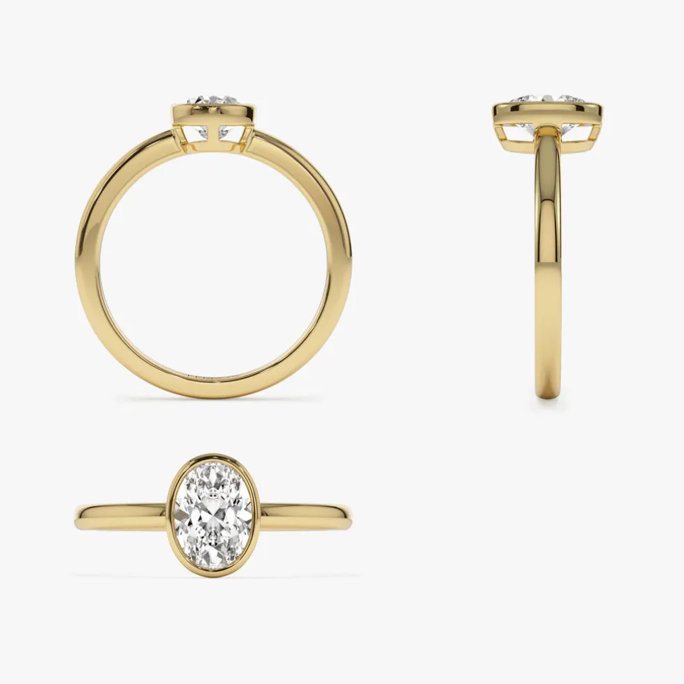 0.75 - 1.50 ctw 14k Bezel Setting Oval Shaped Lab Grown Diamond Engagement Ring - Cora