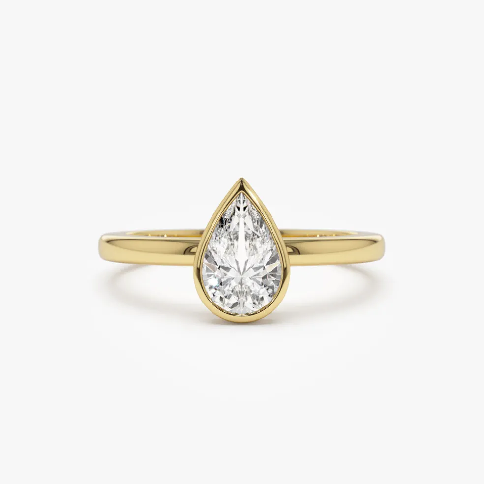 0.75 - 1.50 ctw 14k Bezel Setting Pear Shaped Lab Grown Diamond Engagement Ring - Arianna