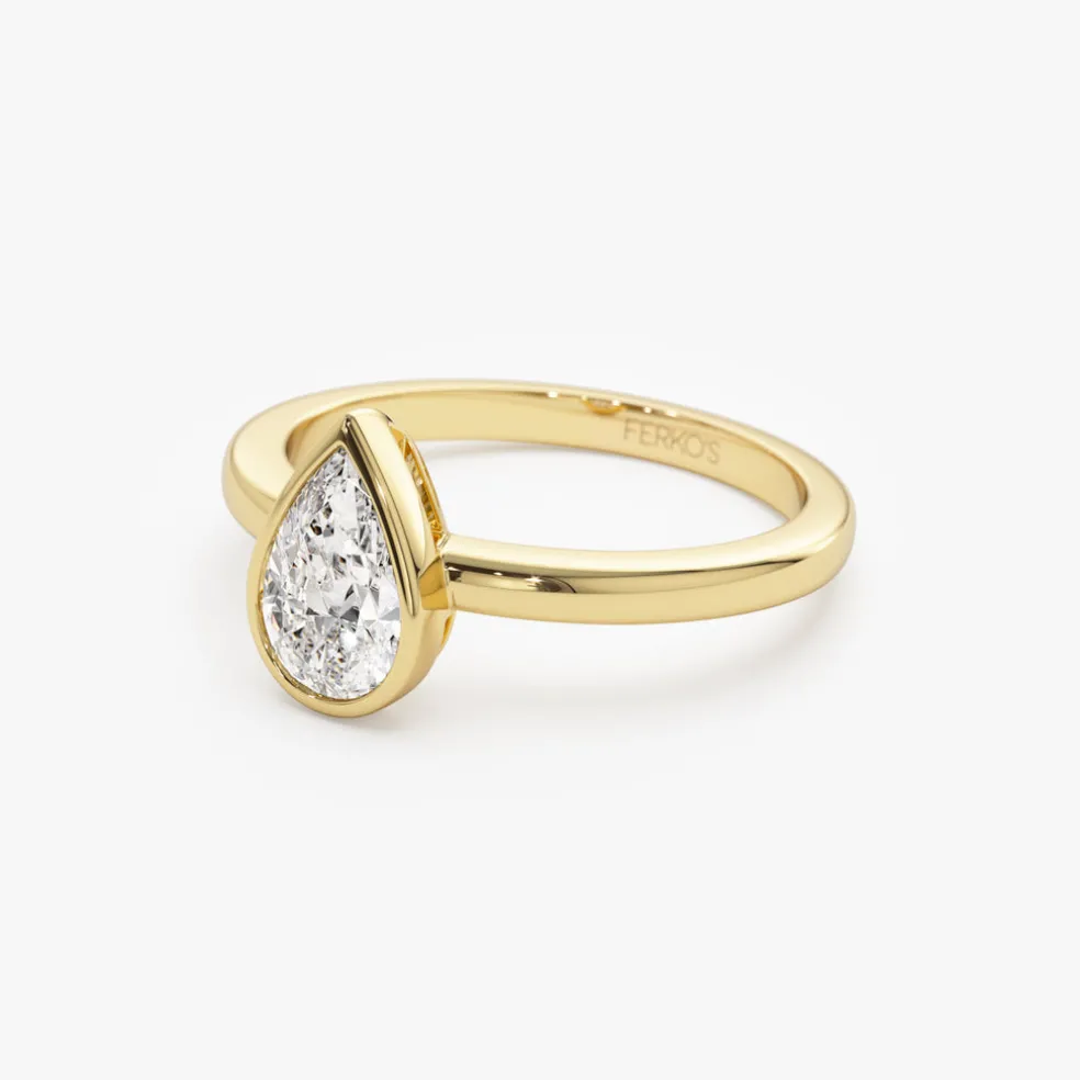 0.75 - 1.50 ctw 14k Bezel Setting Pear Shaped Lab Grown Diamond Engagement Ring - Arianna