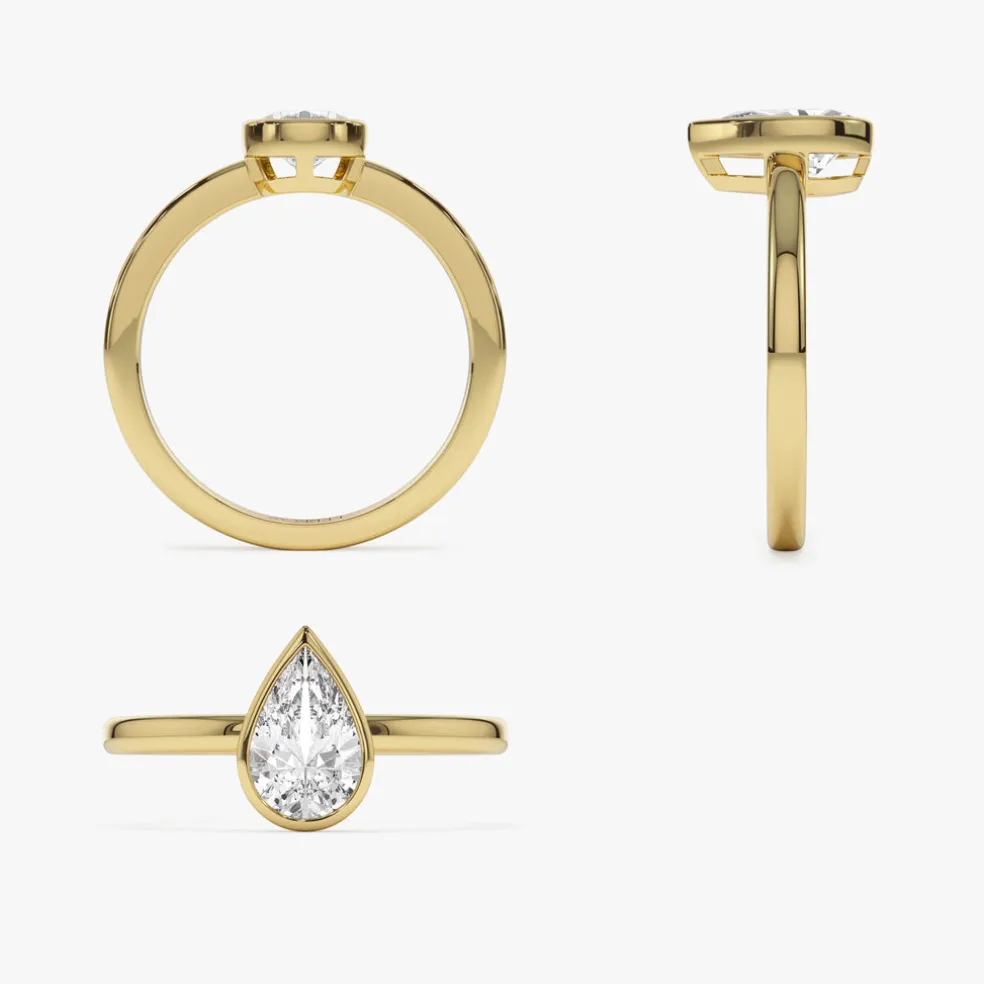 0.75 - 1.50 ctw 14k Bezel Setting Pear Shaped Lab Grown Diamond Engagement Ring - Arianna