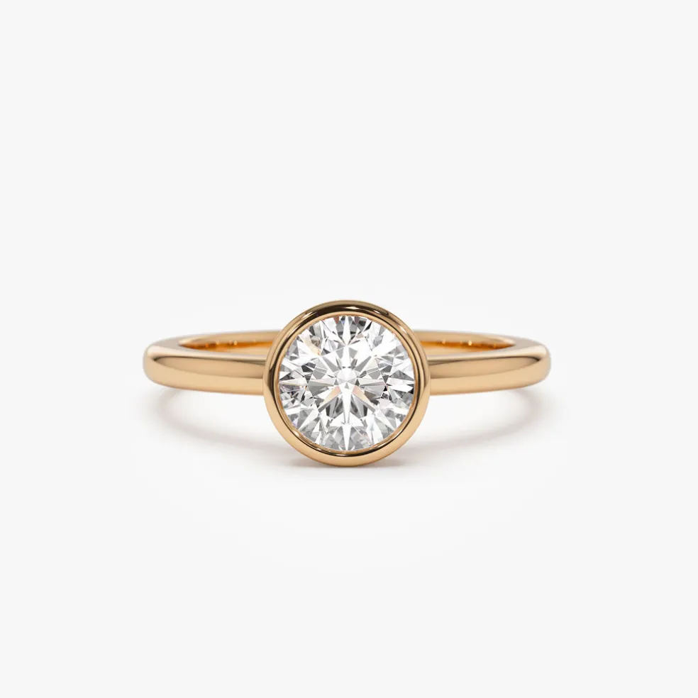 0.75 - 1.50 ctw 14k Bezel Setting Round Shape Lab Grown Diamond Engagement Ring - Lydia