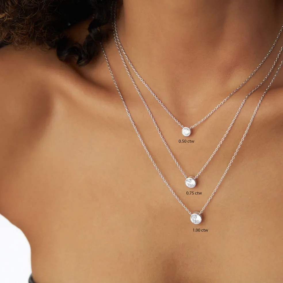 0.50 - 1.00 ctw 14k Bezel Setting Round Diamond Lab Grown Solitaire Necklace - Reina