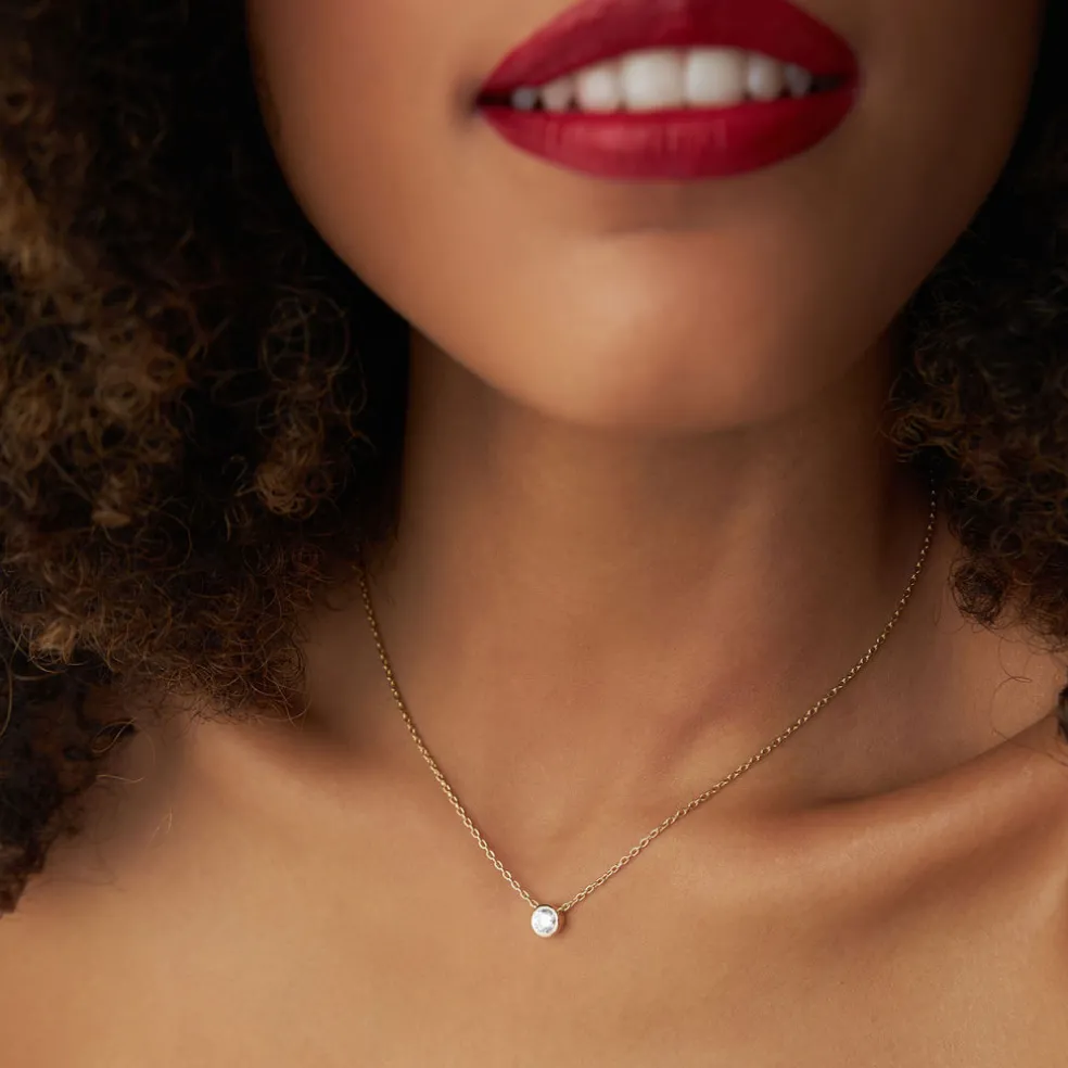0.50 - 1.00 ctw 14k Bezel Setting Round Diamond Lab Grown Solitaire Necklace - Reina