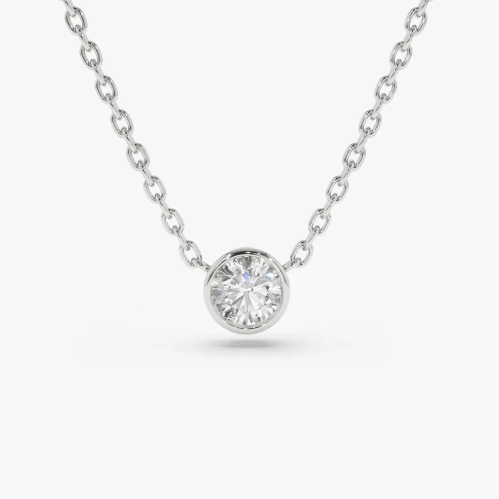 0.50 - 1.00 ctw 14k Bezel Setting Round Diamond Lab Grown Solitaire Necklace - Reina