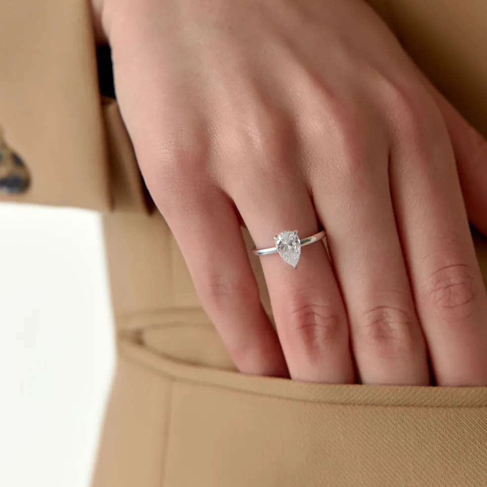 0.75 - 1.50 ctw 14k Prong Setting Pear Shaped Lab Grown Diamond Engagement Ring - Kylie