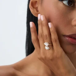 1.90 ctw Double Pear Shaped Lab Grown Halo Bypass Ring - Isabel