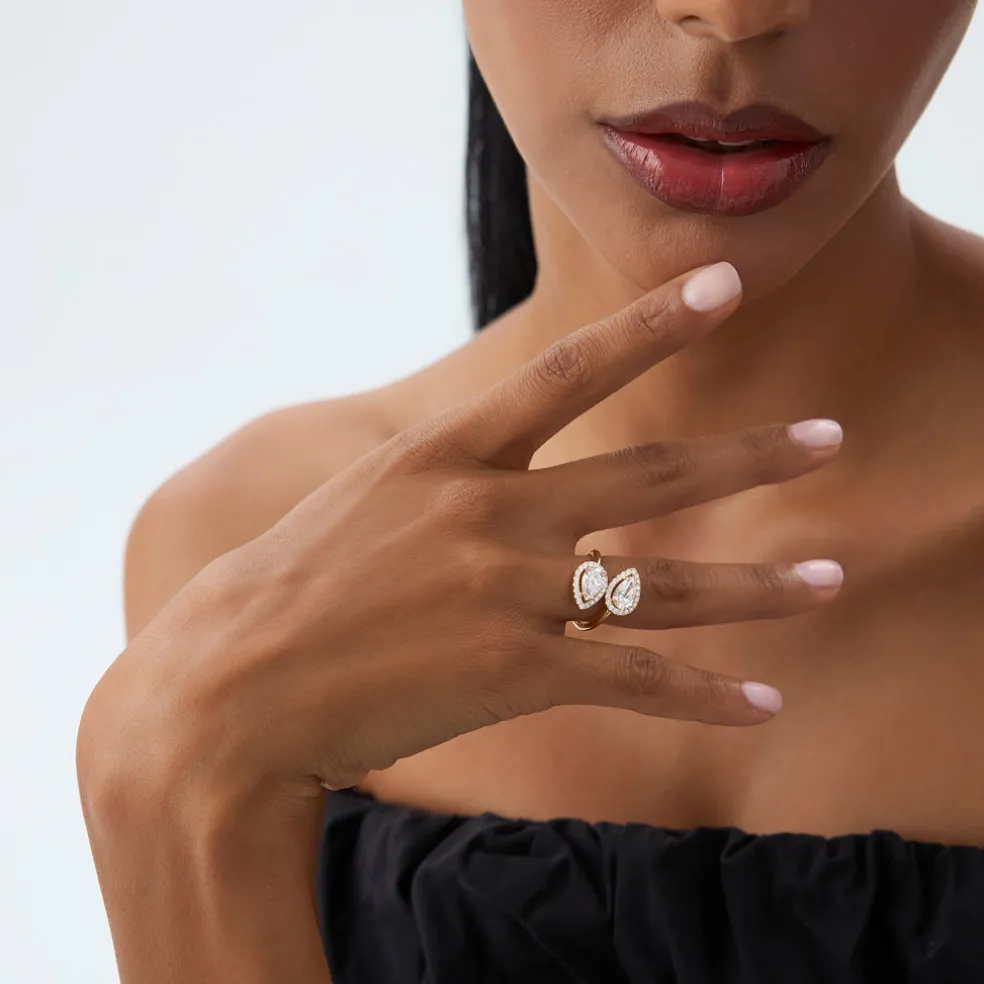 1.90 ctw Double Pear Shaped Lab Grown Halo Bypass Ring - Isabel