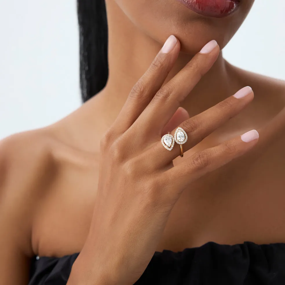 1.90 ctw Double Pear Shaped Lab Grown Halo Bypass Ring - Isabel