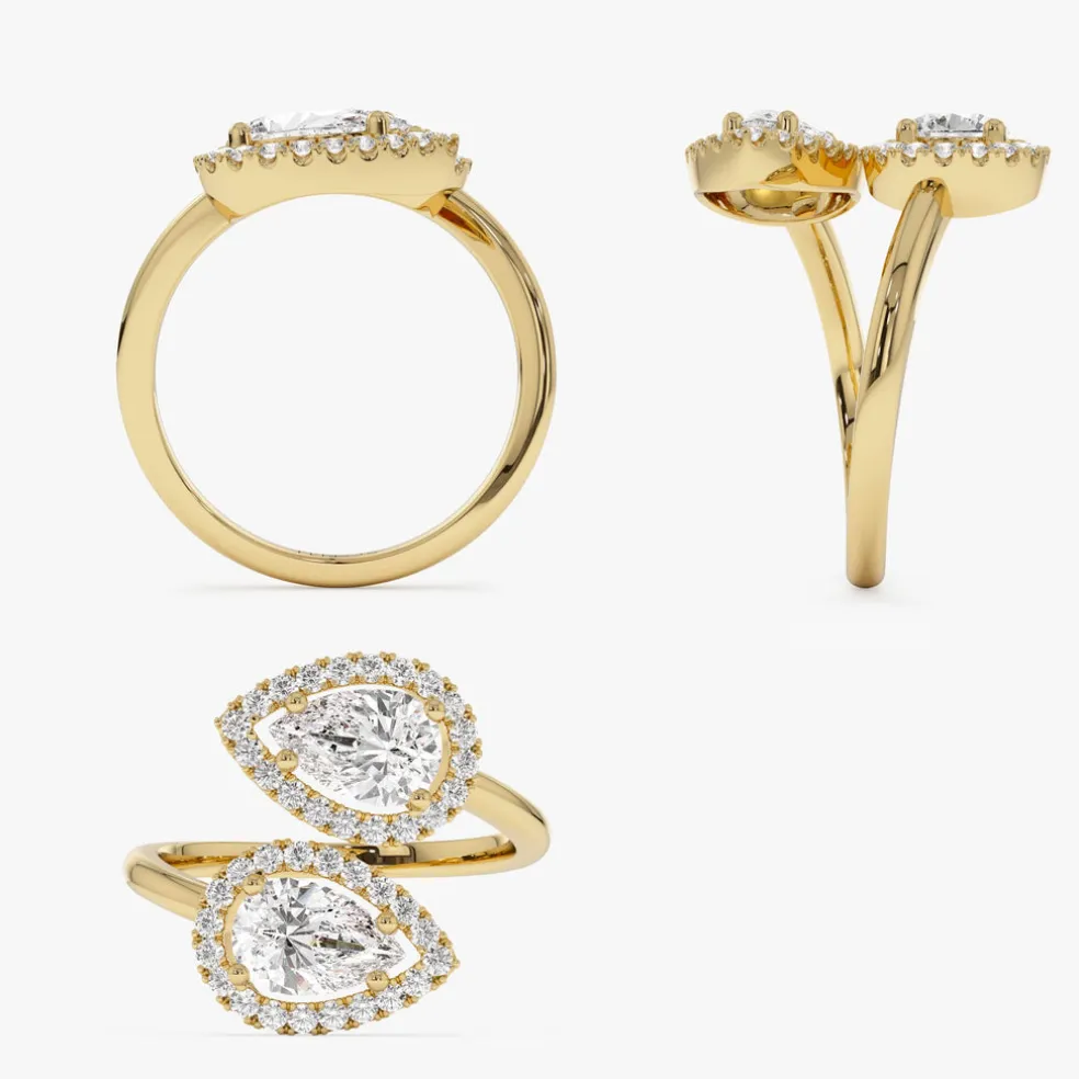 1.90 ctw Double Pear Shaped Lab Grown Halo Bypass Ring - Isabel