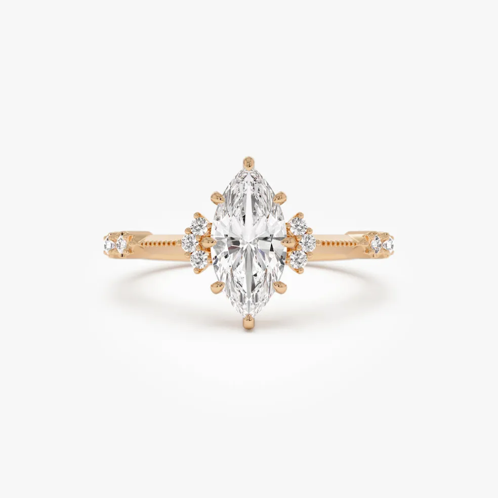 1.10 ctw 14k Art Deco Marquise Shaped Lab Grown Diamond Enagement Ring - Rose