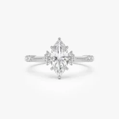 1.10 ctw 14k Art Deco Marquise Shaped Lab Grown Diamond Enagement Ring - Rose