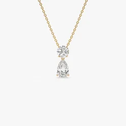 1.25 ctw 14K Basket Setting Pear Shape & Round Cut Lab Grown Diamond Necklace - Lila