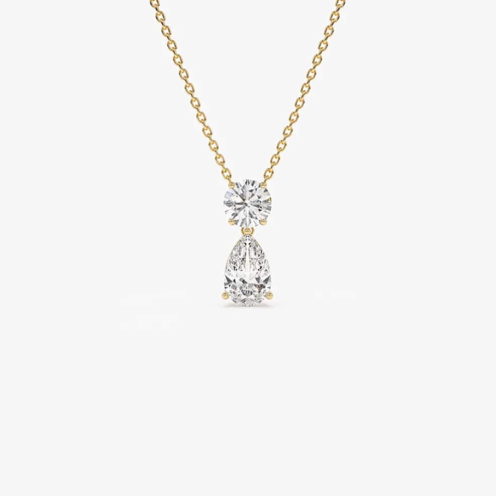 1.25 ctw 14K Basket Setting Pear Shape & Round Cut Lab Grown Diamond Necklace - Lila