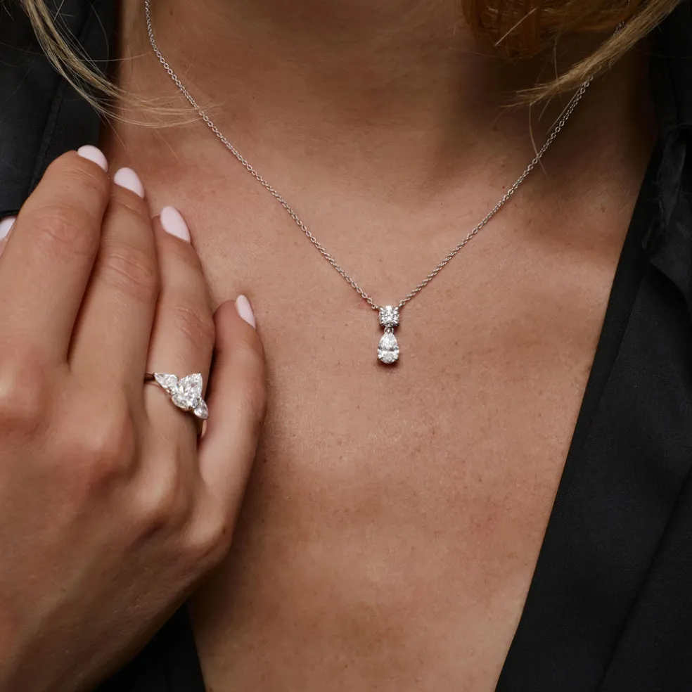 1.25 ctw 14K Basket Setting Pear Shape & Round Cut Lab Grown Diamond Necklace - Lila