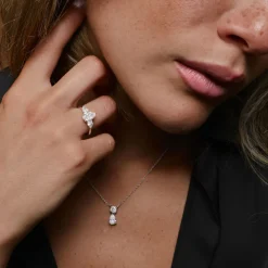 1.25 ctw 14K Basket Setting Pear Shape & Round Cut Lab Grown Diamond Necklace - Lila