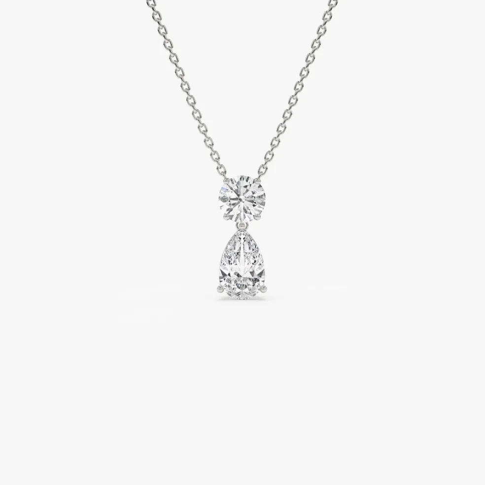 1.25 ctw 14K Basket Setting Pear Shape & Round Cut Lab Grown Diamond Necklace - Lila