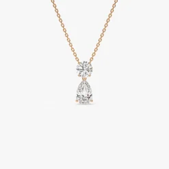 1.25 ctw 14K Basket Setting Pear Shape & Round Cut Lab Grown Diamond Necklace - Lila