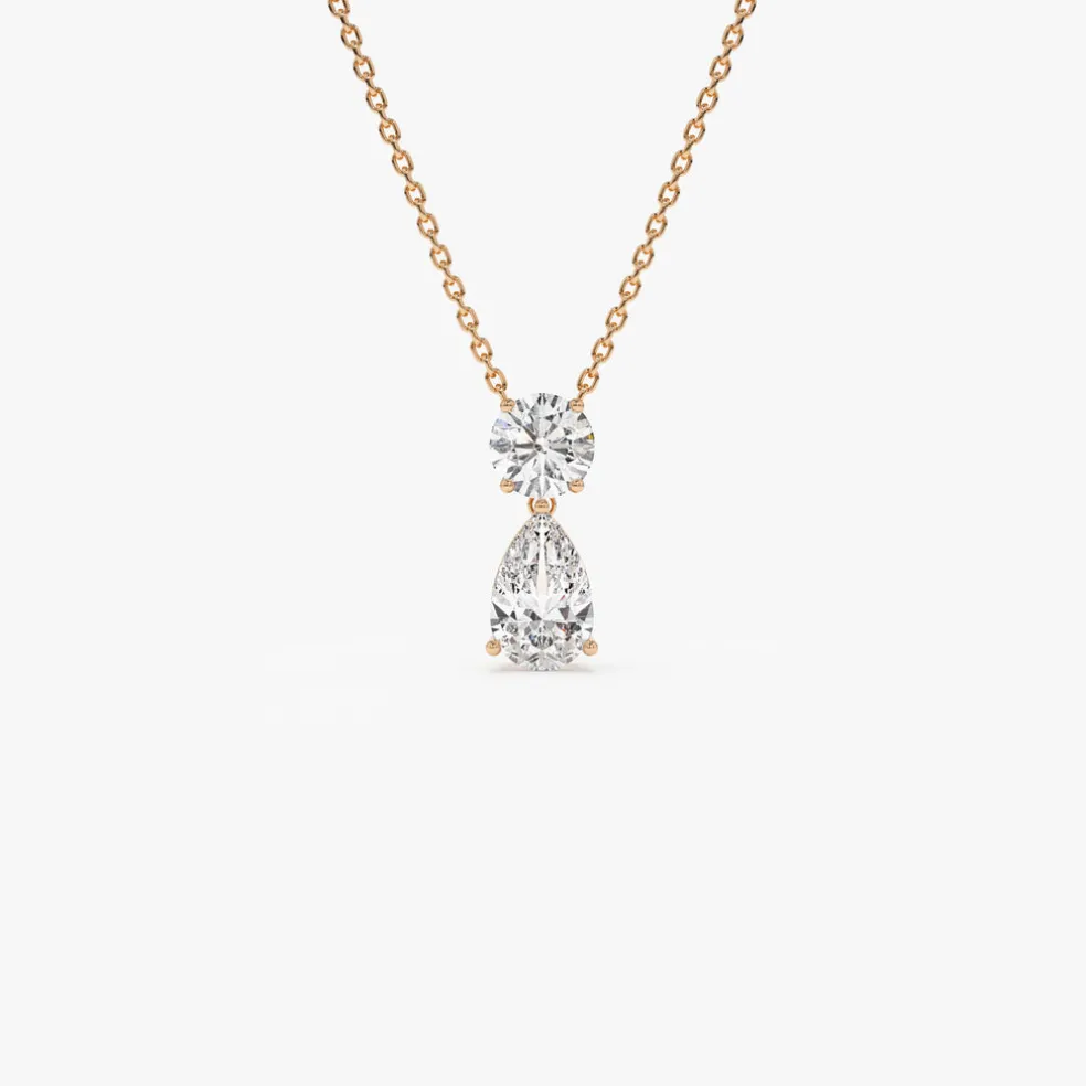 1.25 ctw 14K Basket Setting Pear Shape & Round Cut Lab Grown Diamond Necklace - Lila