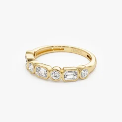 0.95 ctw 14k Bezel Setting Emerald Cut & Round Lab Grown Diamond Wedding Ring - Sarah