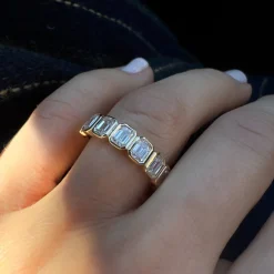 3.50 ctw 14k Bezel Setting Full Eternity Emerald Cut Lab Grown Diamond Wedding Ring - Nova