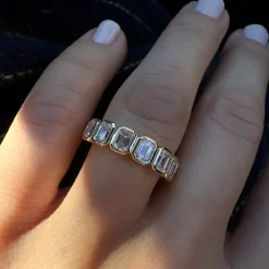 3.50 ctw 14k Bezel Setting Full Eternity Emerald Cut Lab Grown Diamond Wedding Ring - Nova