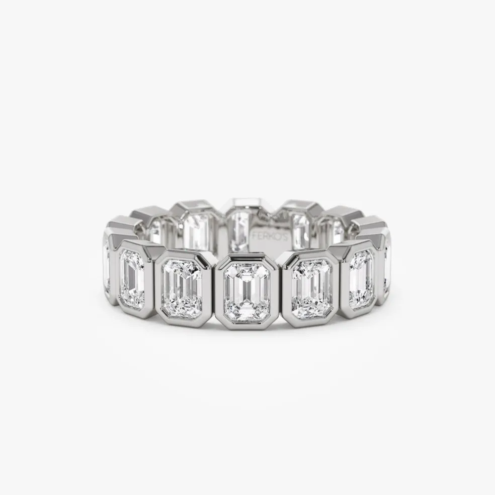 3.50 ctw 14k Bezel Setting Full Eternity Emerald Cut Lab Grown Diamond Wedding Ring - Nova