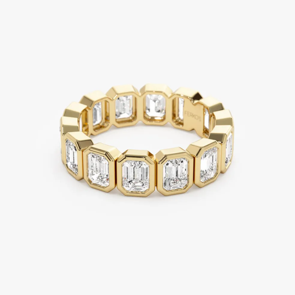 3.50 ctw 14k Bezel Setting Full Eternity Emerald Cut Lab Grown Diamond Wedding Ring - Nova