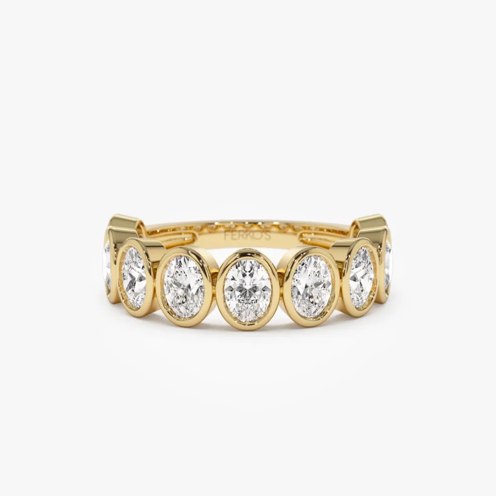 1.75 ctw 14k Bezel Setting Nine Stone Oval Shape Lab Grown Diamond Ring - Sofia