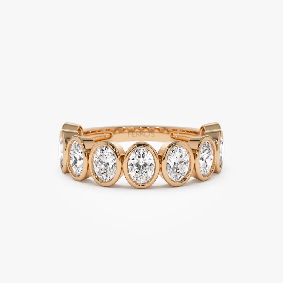 1.75 ctw 14k Bezel Setting Nine Stone Oval Shape Lab Grown Diamond Ring - Sofia