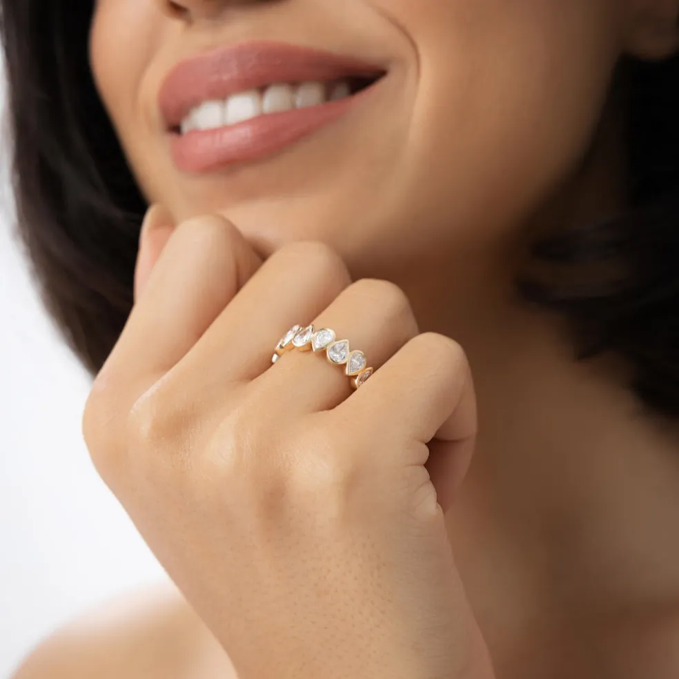 3.15 ctw 14k Bezel Setting Pear Shaped Lab Grown Diamond Eternity Ring - Lainey