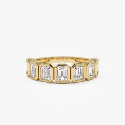 1.45 ctw 14k Bezel Setting Seven Stone Emerald Cut Lab Grown Diamond Wedding Ring - Zoey