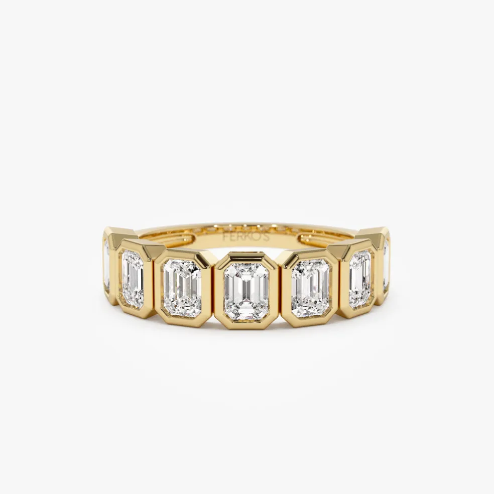 1.45 ctw 14k Bezel Setting Seven Stone Emerald Cut Lab Grown Diamond Wedding Ring - Zoey