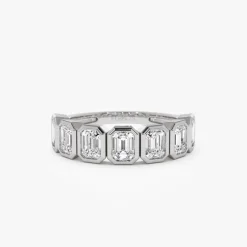 1.45 ctw 14k Bezel Setting Seven Stone Emerald Cut Lab Grown Diamond Wedding Ring - Zoey