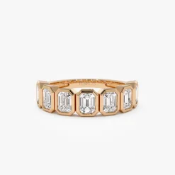 1.45 ctw 14k Bezel Setting Seven Stone Emerald Cut Lab Grown Diamond Wedding Ring - Zoey