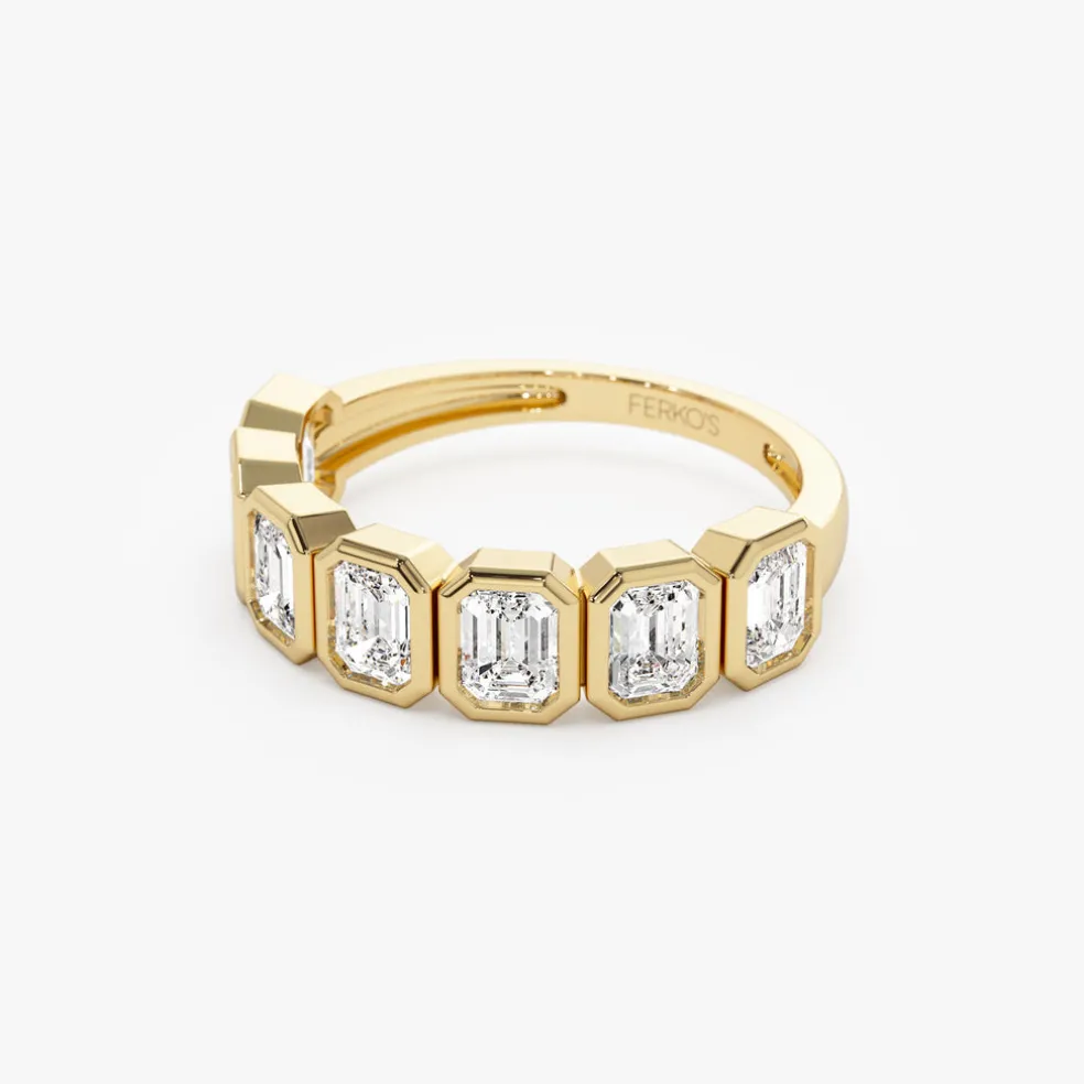1.45 ctw 14k Bezel Setting Seven Stone Emerald Cut Lab Grown Diamond Wedding Ring - Zoey