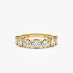 1.45 ctw 14k Bezel Setting Seven Stone Round Lab Grown Diamond Ring - Mila