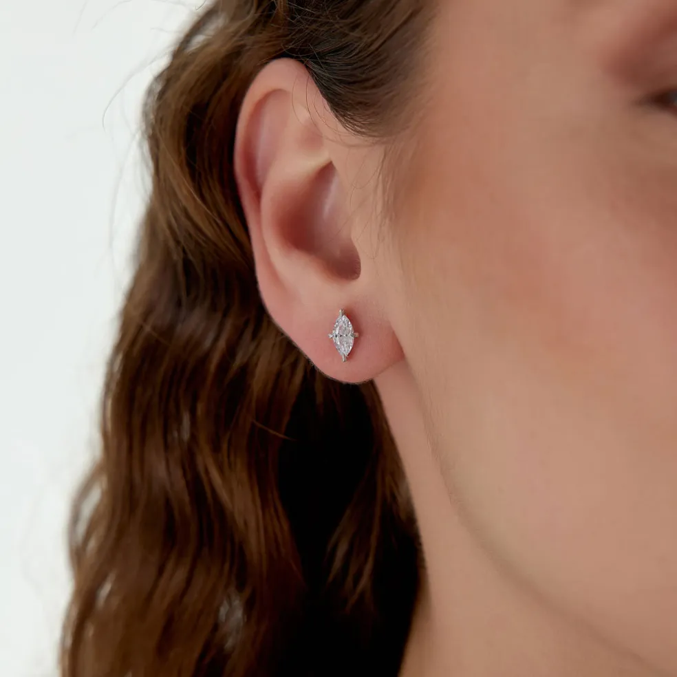 1.00 ctw 14k Classic Four Prong Marquise Shape Lab Grown Diamond Studs - Leah