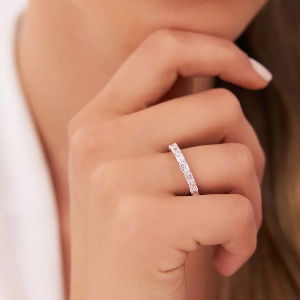 1.70 ctw 14k East West Prong Setting Nine Stone Emerald Cut Lab Grown Diamond Wedding Ring - Haley