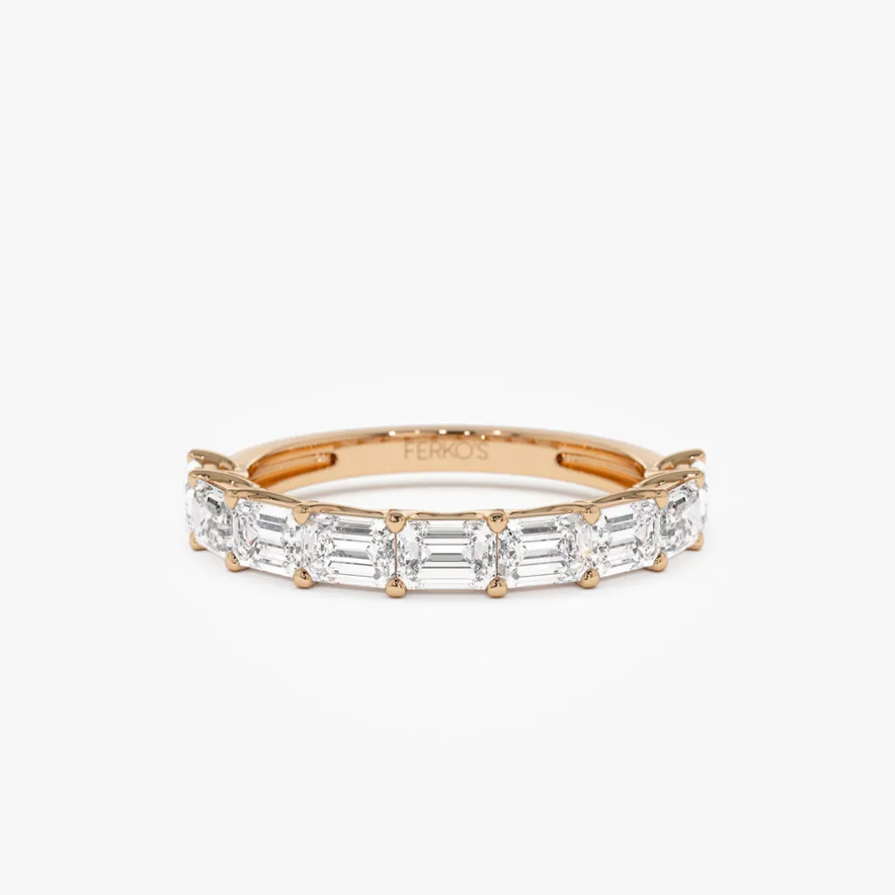 1.70 ctw 14k East West Prong Setting Nine Stone Emerald Cut Lab Grown Diamond Wedding Ring - Haley