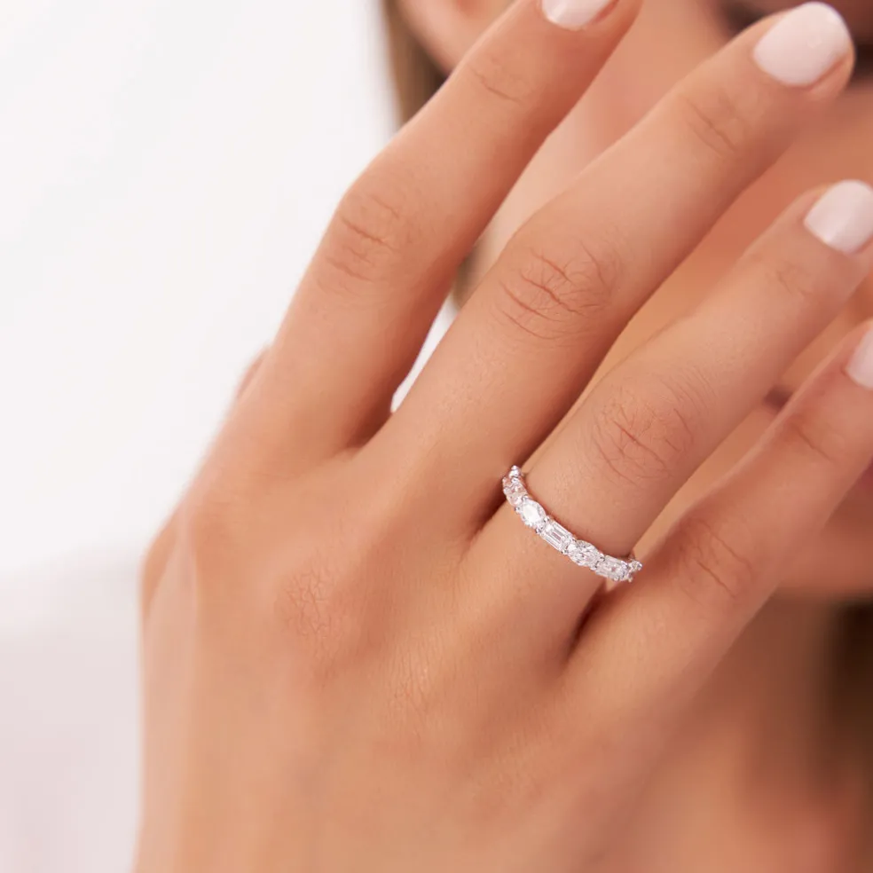 1.30 ctw 14k East West Prong Setting Seven Stone Oval & Emerald Cut Lab Grown Diamond Ring - Jayleen