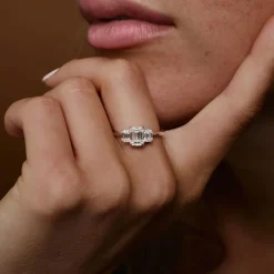 1.50 ctw 14k Emerald Cut Lab-Grown Diamond Three Stone Engagement Ring - Julie