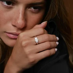 1.50 ctw 14k Emerald Cut Lab-Grown Diamond Three Stone Engagement Ring - Julie