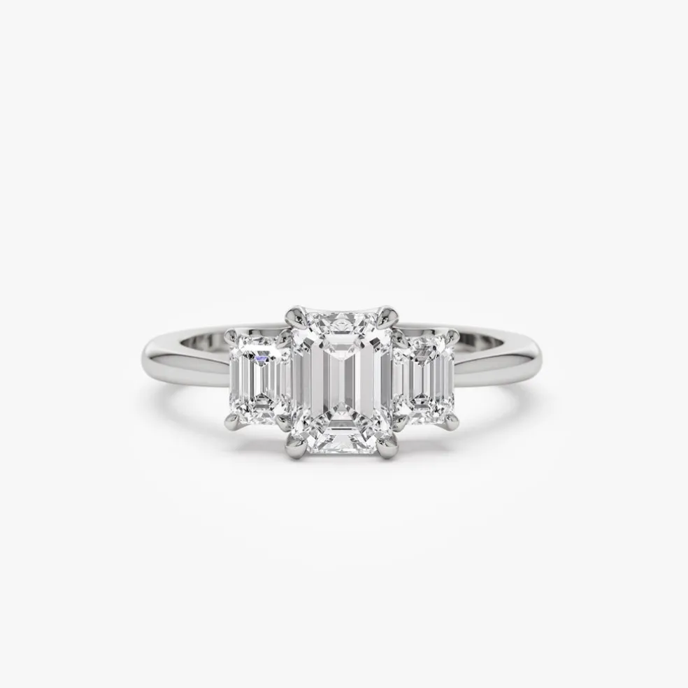 1.50 ctw 14k Emerald Cut Lab-Grown Diamond Three Stone Engagement Ring - Julie